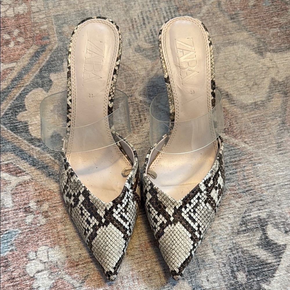 Zara Women's Snakeskin Heels with Clear Strap
